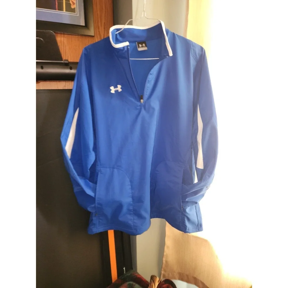 Lot Of 2 Men's Under Armour Wind Breaker 1/4zip  Jackets, Size XL Red And Blue
